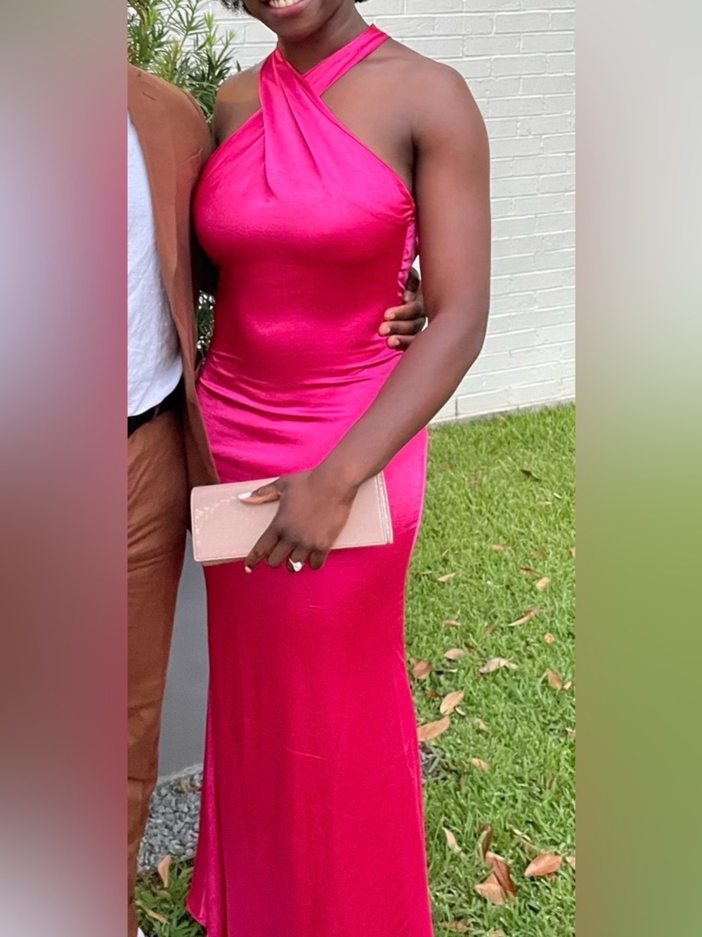Hot Pink Cross Over Halter Neck Maxi Dress